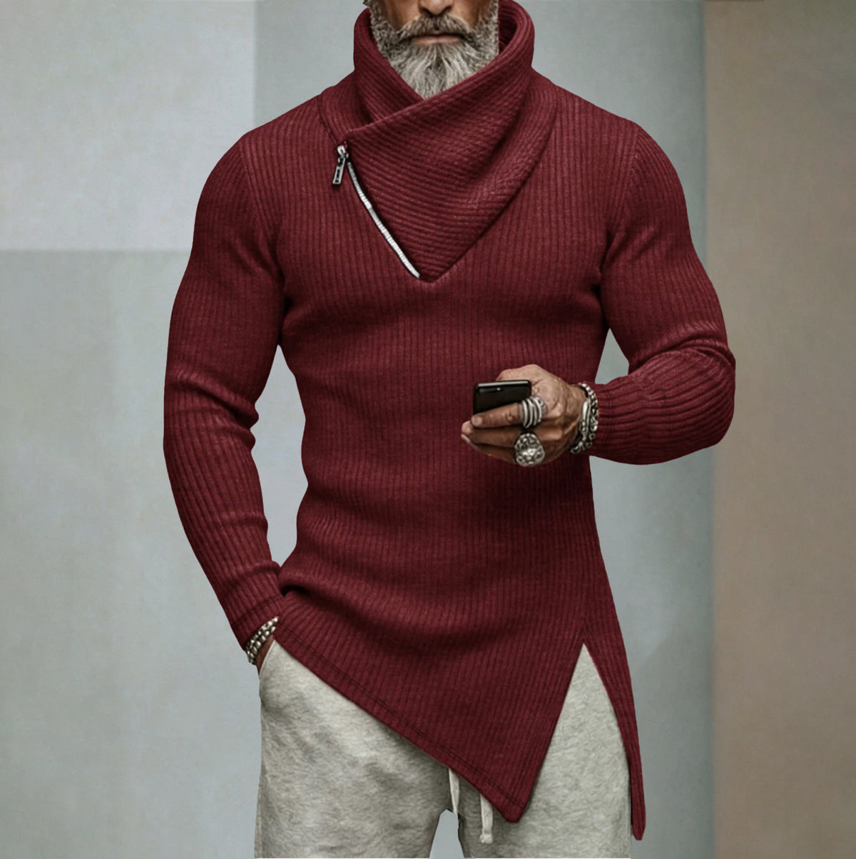 T-shirt en tricot uni à manches longues pour homme