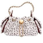 Sac seau en peluche à pois avec cordon de serrage et bandoulière à chaîne
