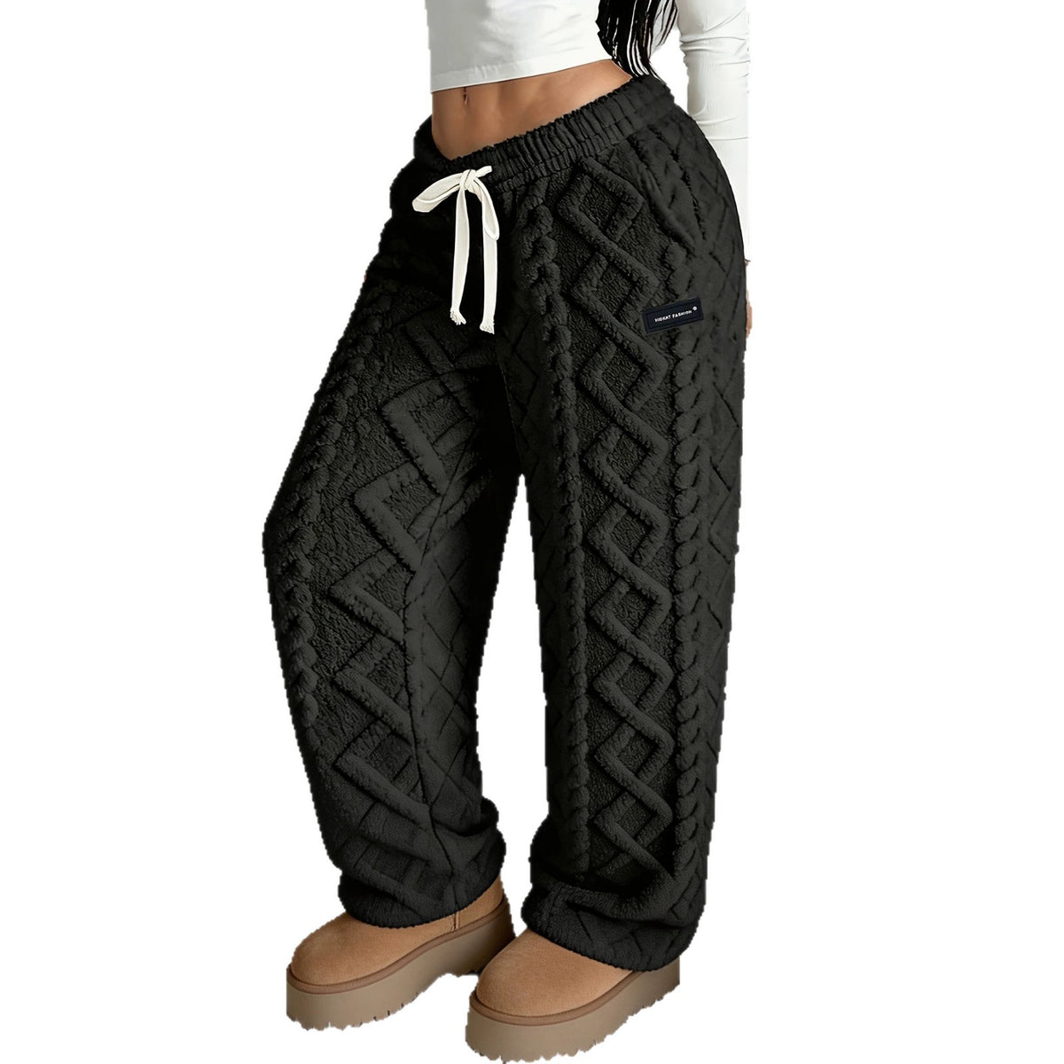 Warme, dikke casual jacquardbroek met fleecevoering