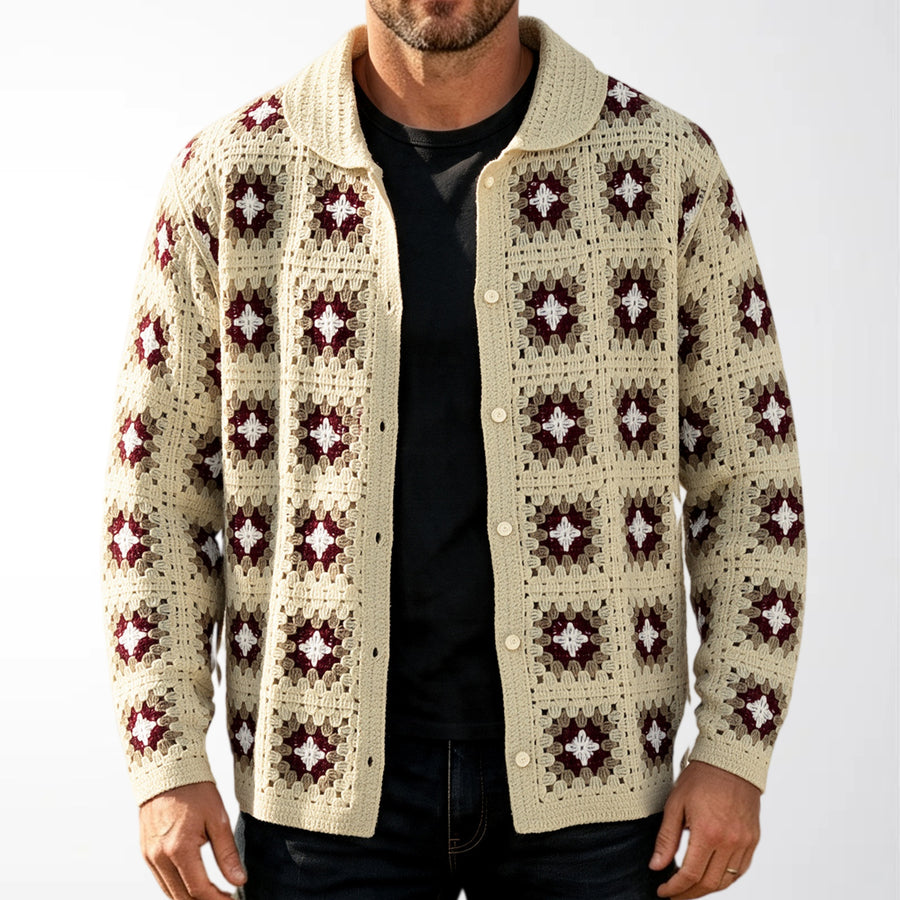 Hollow-Out Plaid Knit Sweater Coat