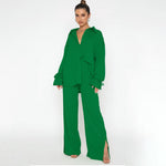 Women's Polo Collar Two-Piece Suit, Top and Trousers
