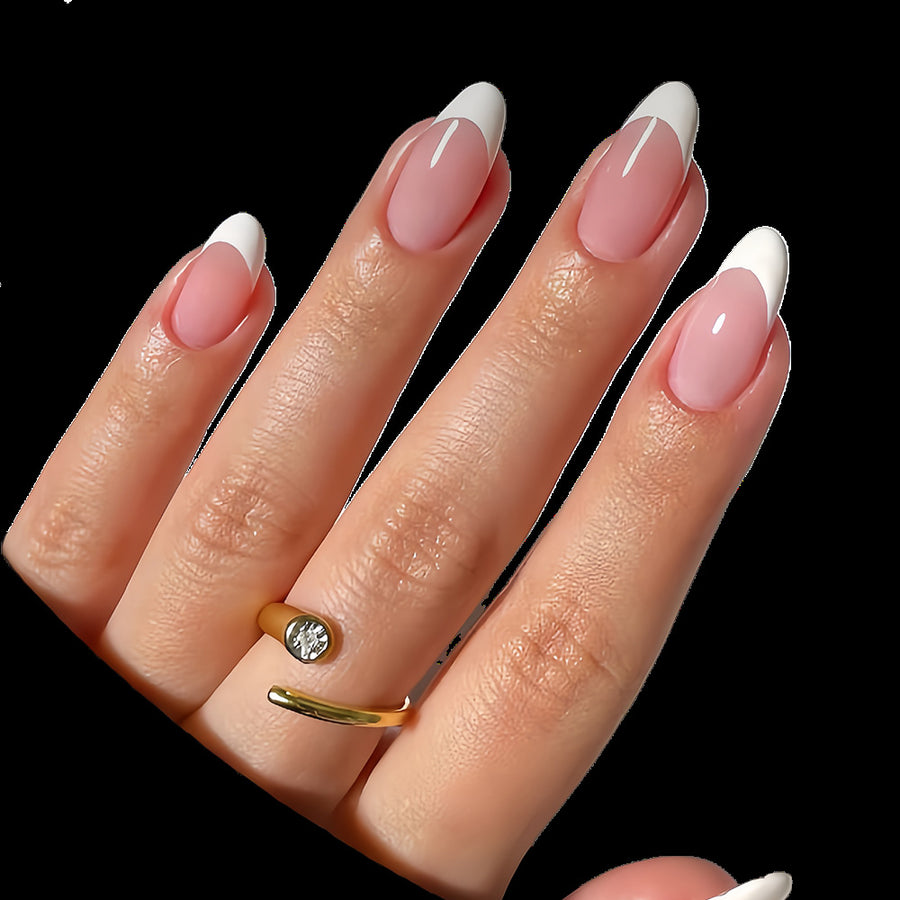 Witte French Press-On Nagels, Minimalistische Lijnen