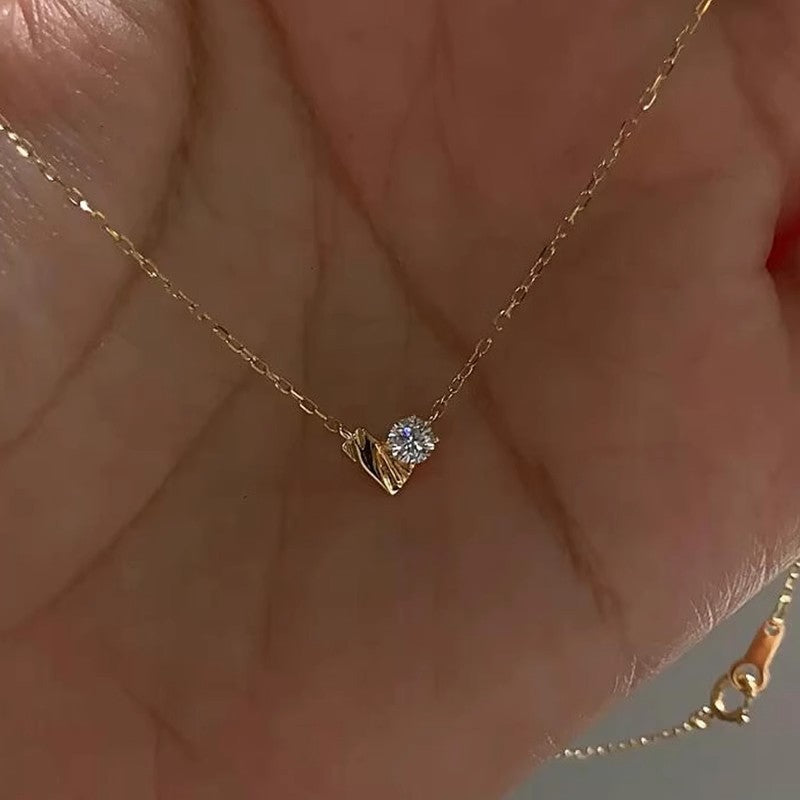 Licht luxe Frans stijl hartvormige fonkelende zirkonia ketting voor dames