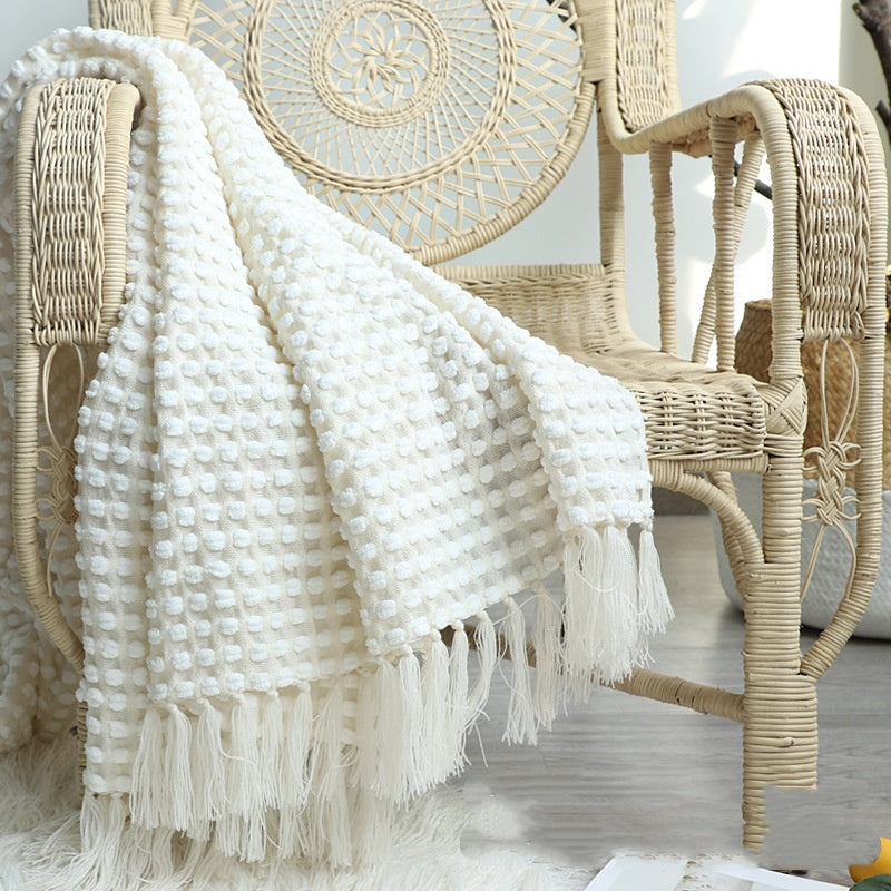 Chenille Knit Throw Blanket with Tassels