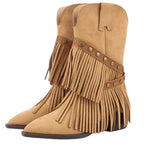 Botas de Camurça de Cano Médio para Mulher, Salto Largo