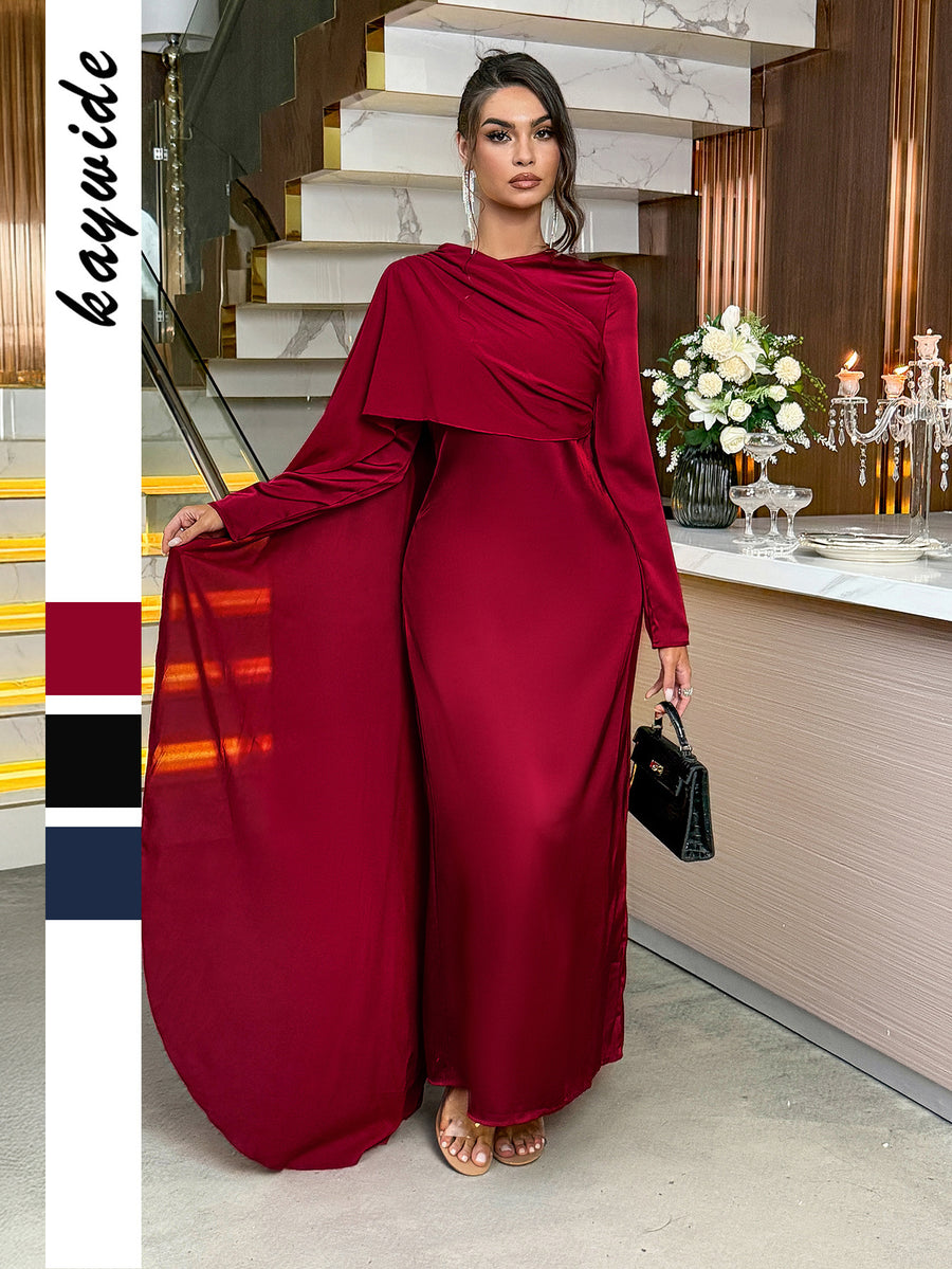 Women's Long-Sleeve Satin Maxi Dress