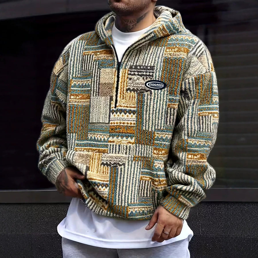 Plaid Wool-Blend Plush Hoodie
