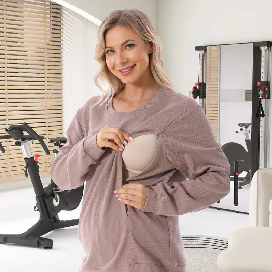Autumn and Winter Pregnant Women Long Sleeve Nursing Hoodie