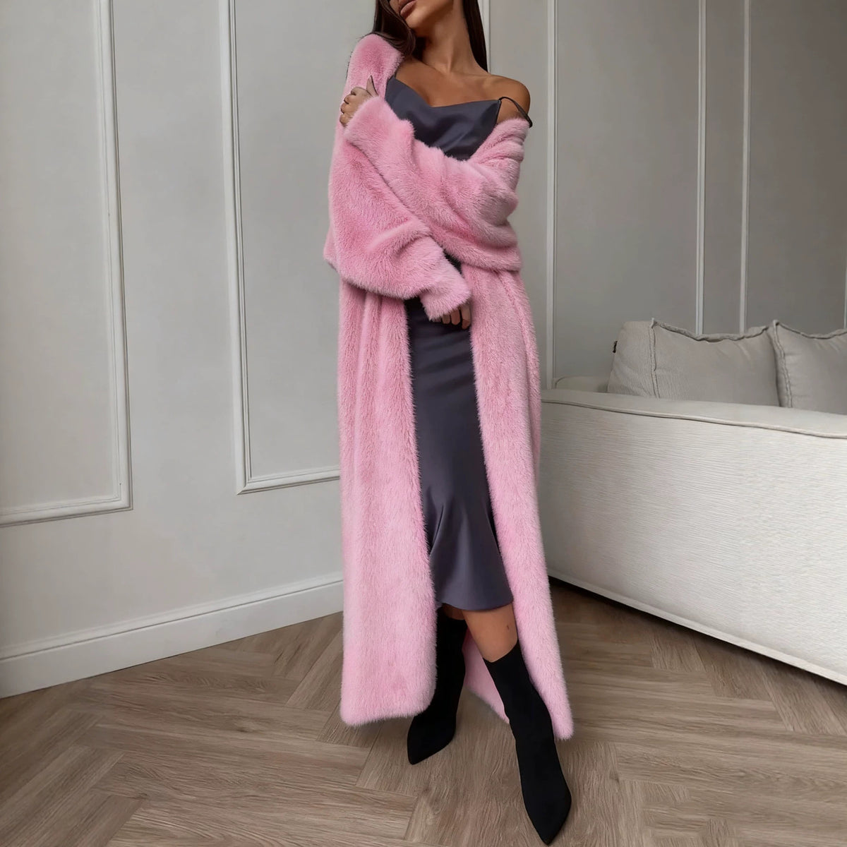 Women's Faux Mink Long Knit Cardigan