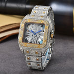 Men's Square Stone-Set Quartz Watch, Steel Band
