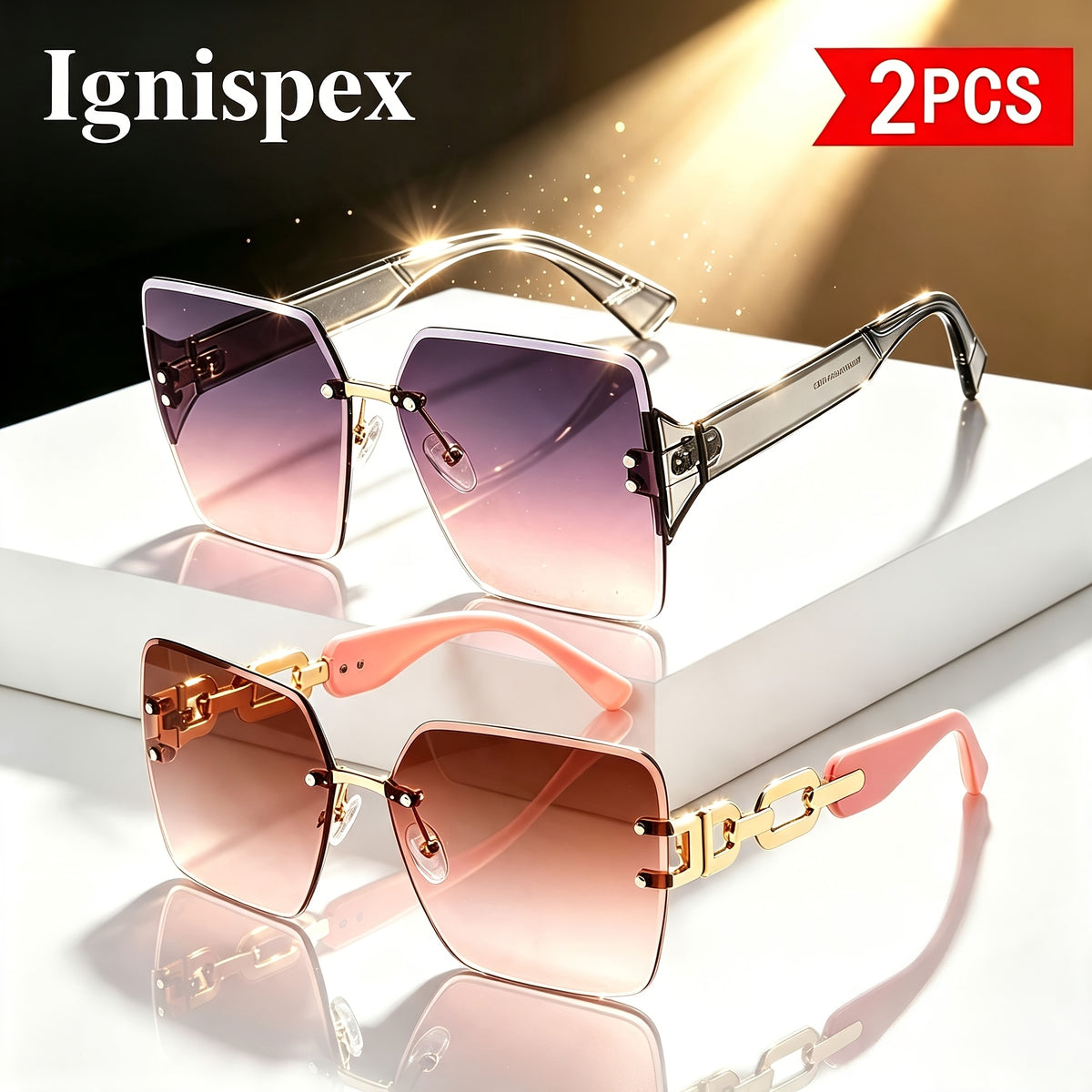 Óculos de Sol Quadrados Sem Armação, Pack de 2, Lentes Degradê