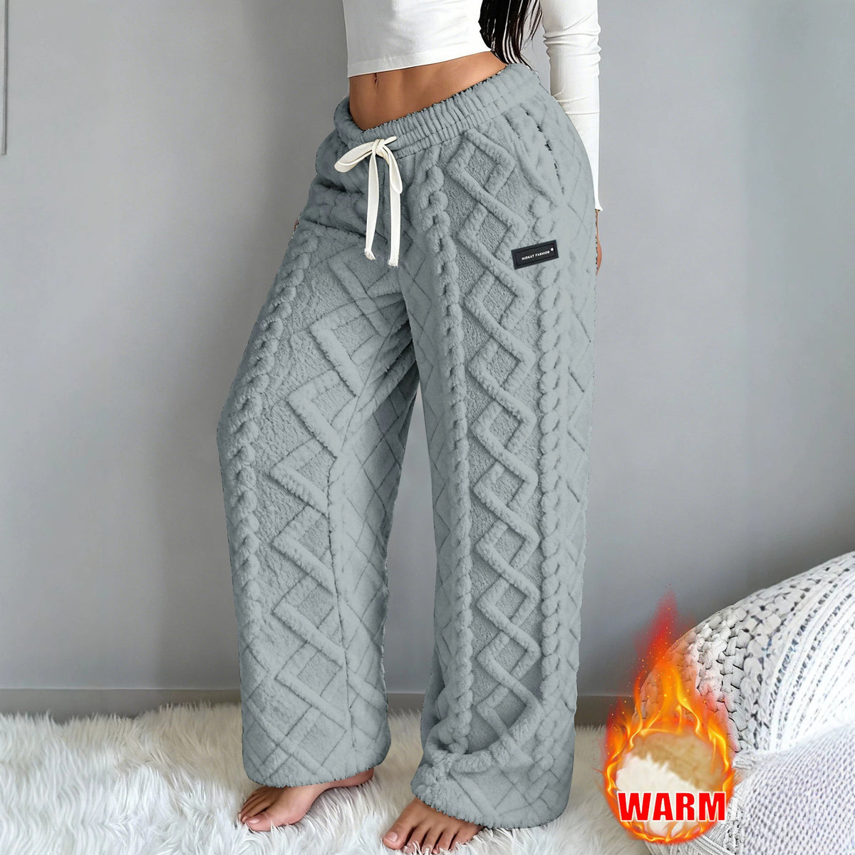 Warme, dikke casual jacquardbroek met fleecevoering
