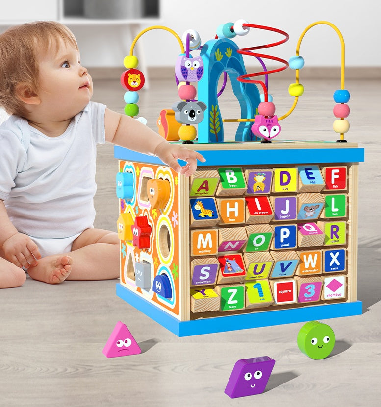 Wooden Bead Maze Activity Cube