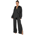 Women's Polo Collar Two-Piece Suit, Top and Trousers