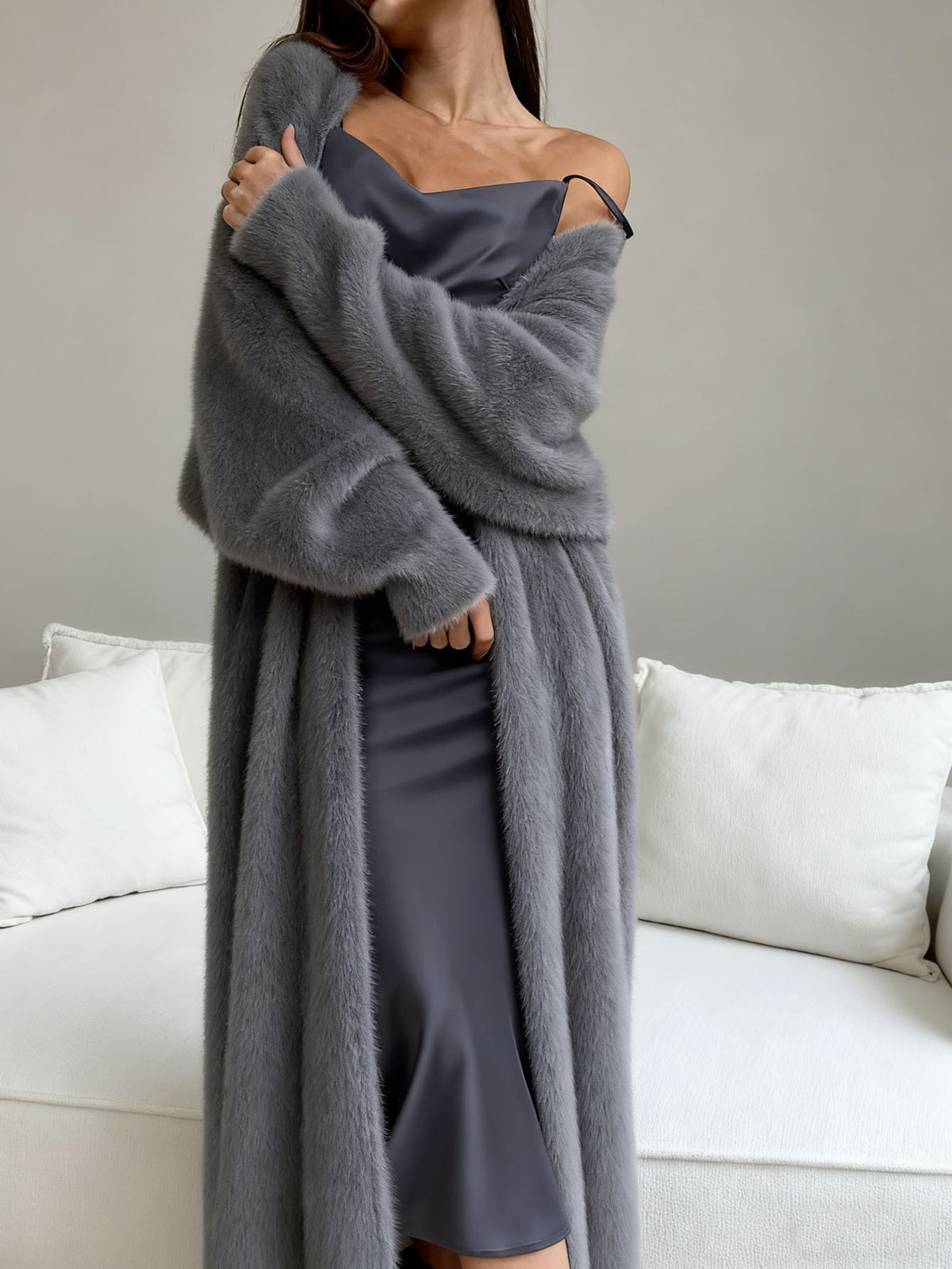 Women's Faux Mink Long Knit Cardigan