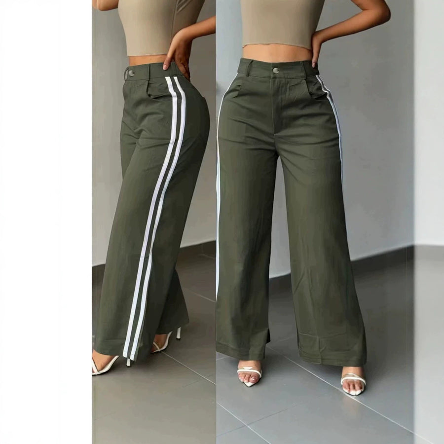 Pantaloni casual a gamba dritta con riga laterale e linea ampia