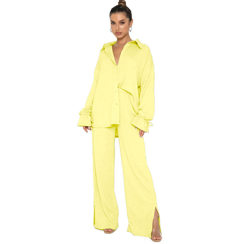 Women's Polo Collar Two-Piece Suit, Top and Trousers