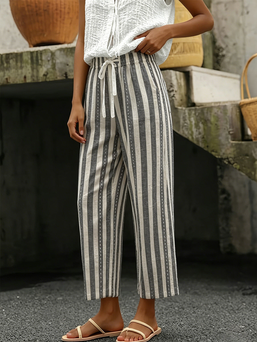 Pantaloni cropped a righe con coulisse