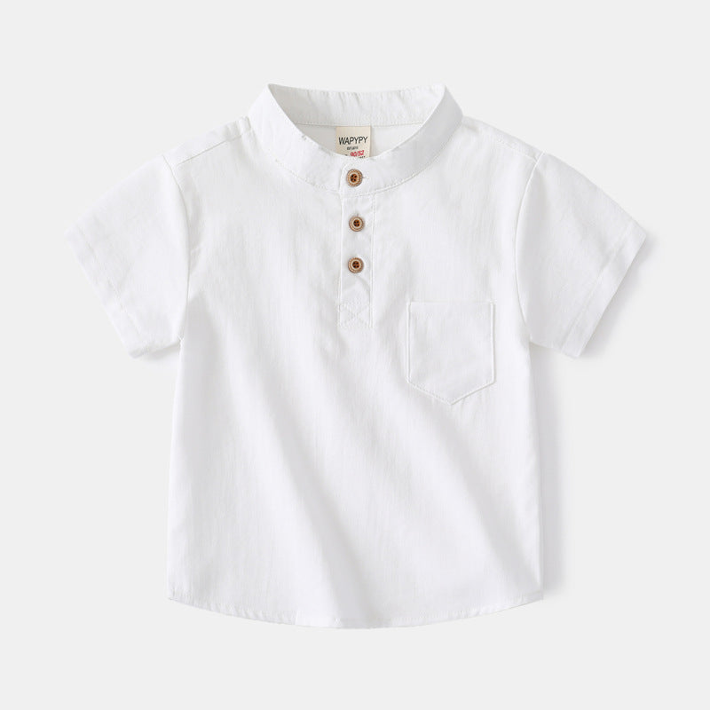 T-shirt a maniche corte con scollo a V da bambino, in cotone