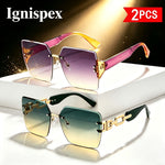 Óculos de Sol Quadrados Sem Armação, Pack de 2, Lentes Degradê