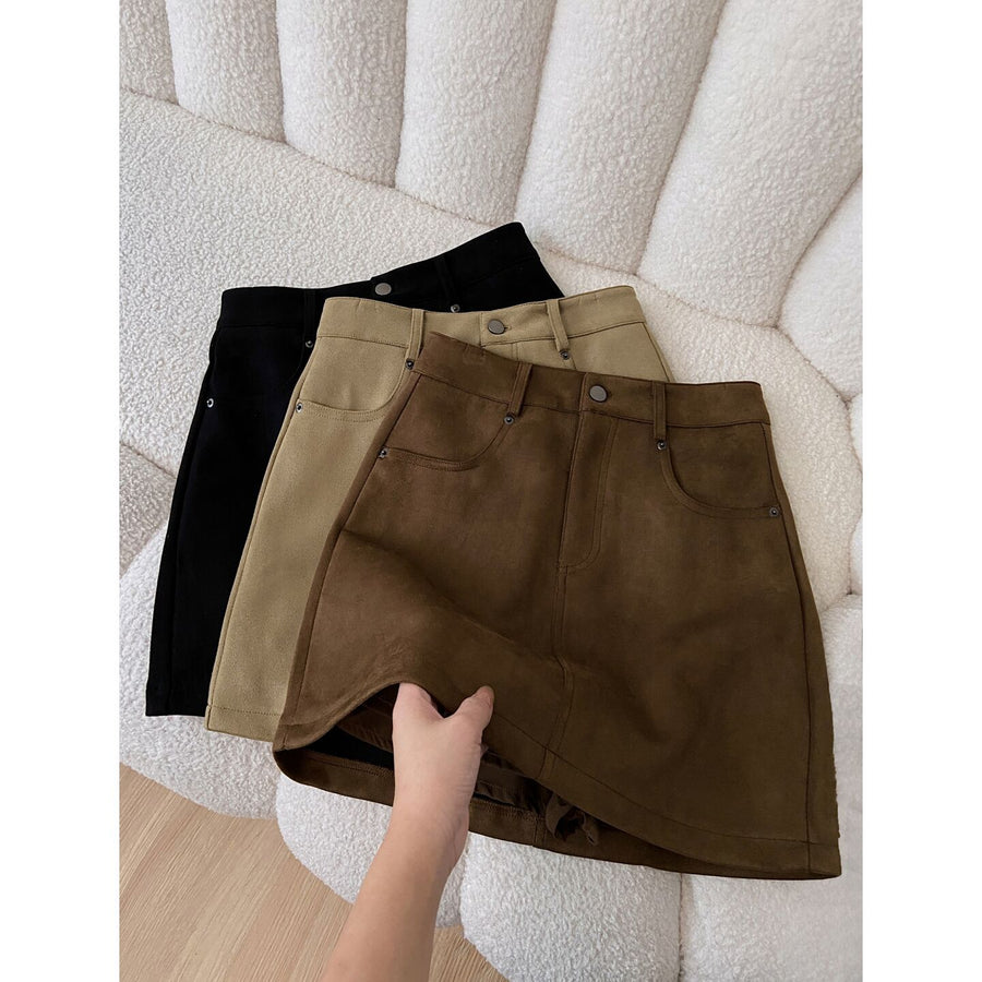High-Waisted Suede Mini Skirt