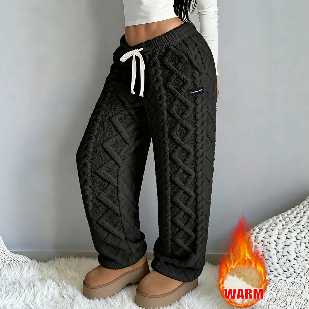 Warme, dikke casual jacquardbroek met fleecevoering