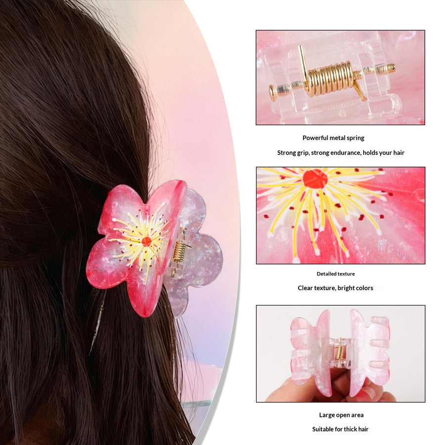 Zoete pruimenbloesem fee-stijl bloemvormige opgestoken haarclip, veelzijdige haarklem voor dames