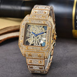 Men's Square Stone-Set Quartz Watch, Steel Band