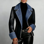 Studded Notch-Lapel Long-Sleeve Jacket Coat