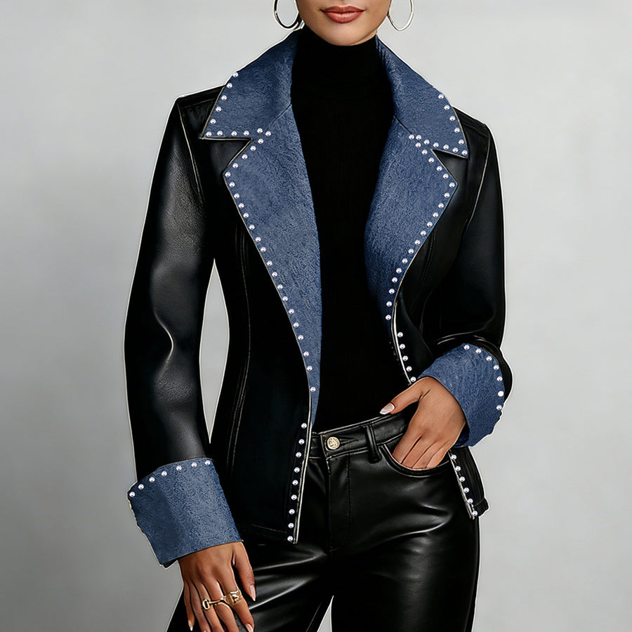 Studded Notch-Lapel Long-Sleeve Jacket Coat
