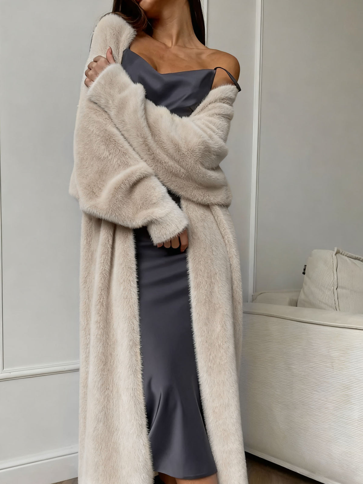 Women's Faux Mink Long Knit Cardigan