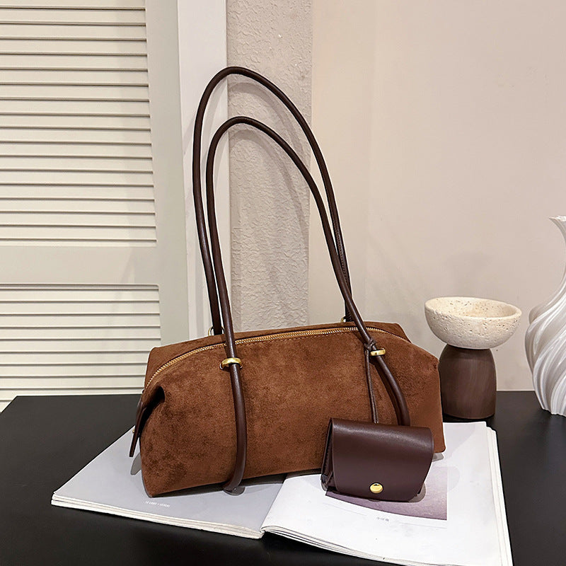 Bolso de hombro tipo pillow de gamuza para mujer