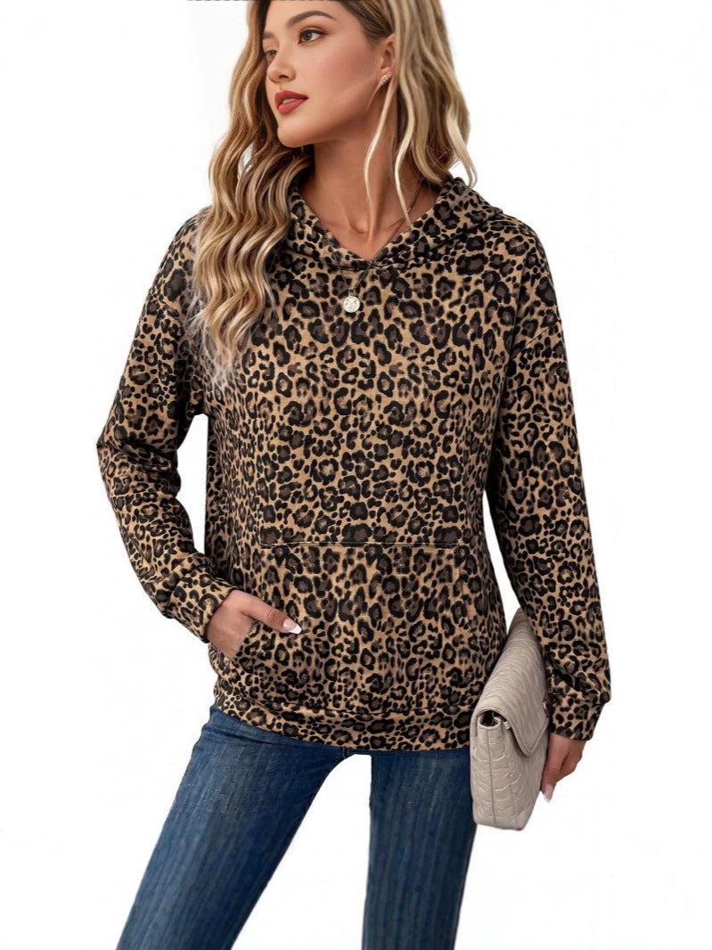 Sweat à capuche imprimé léopard pour femme