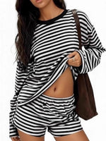 Ensemble de pyjama rayé à manches longues, tenue d'intérieur 2 pièces
