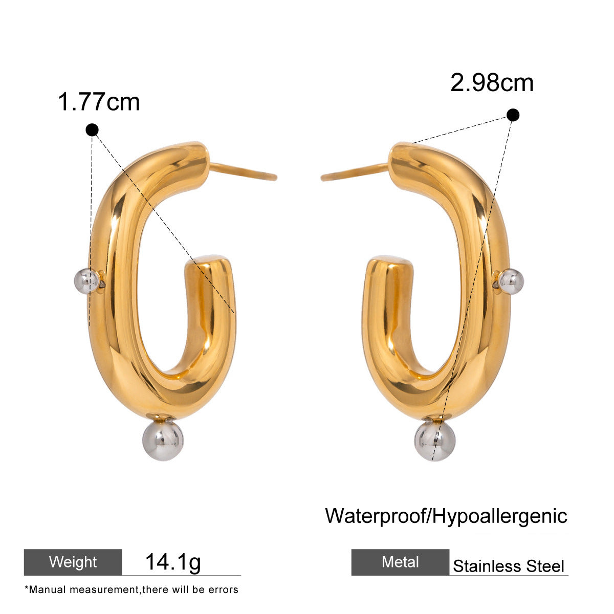 Boucles d'oreilles puces Double-C avec zirconium, acier inoxydable