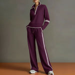 Conjunto de sudadera a rayas y pantalón de pierna ancha