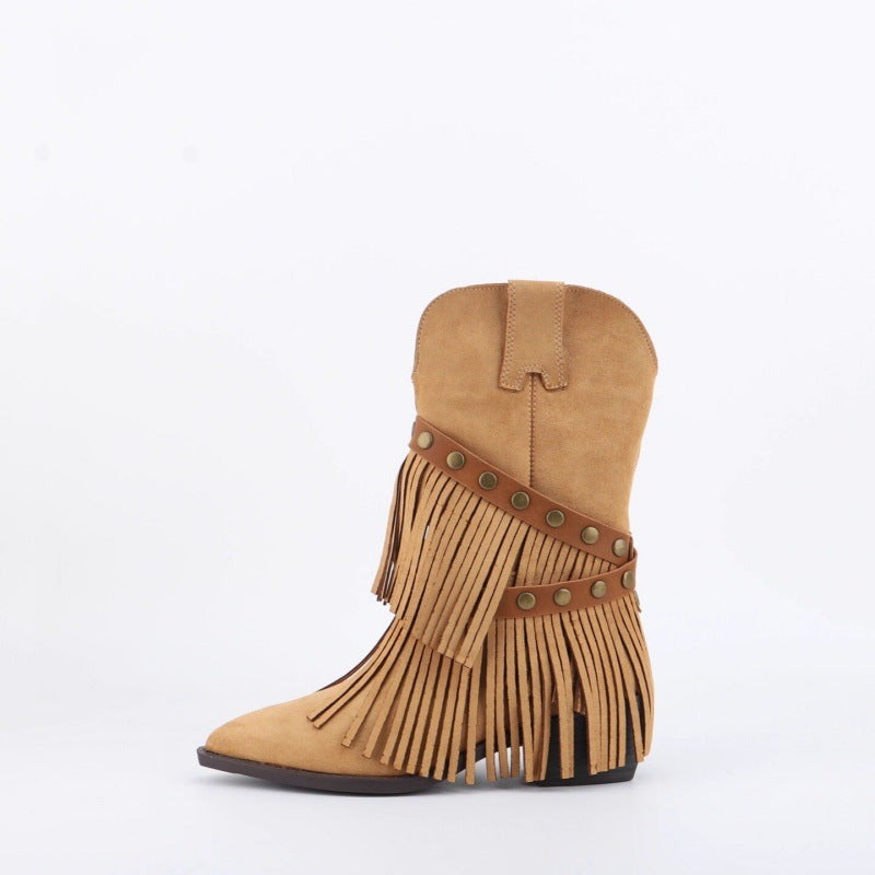 Botas de Camurça de Cano Médio para Mulher, Salto Largo