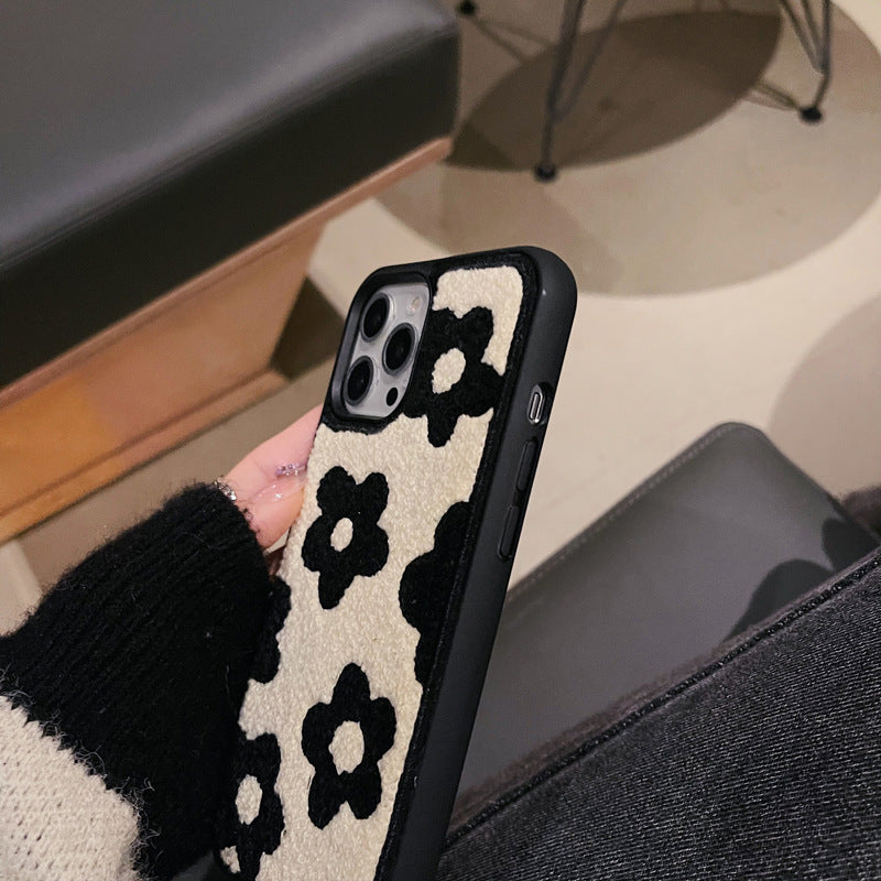 Étuis de téléphone portable en peluche à fleurs pour femmes automne et hiver