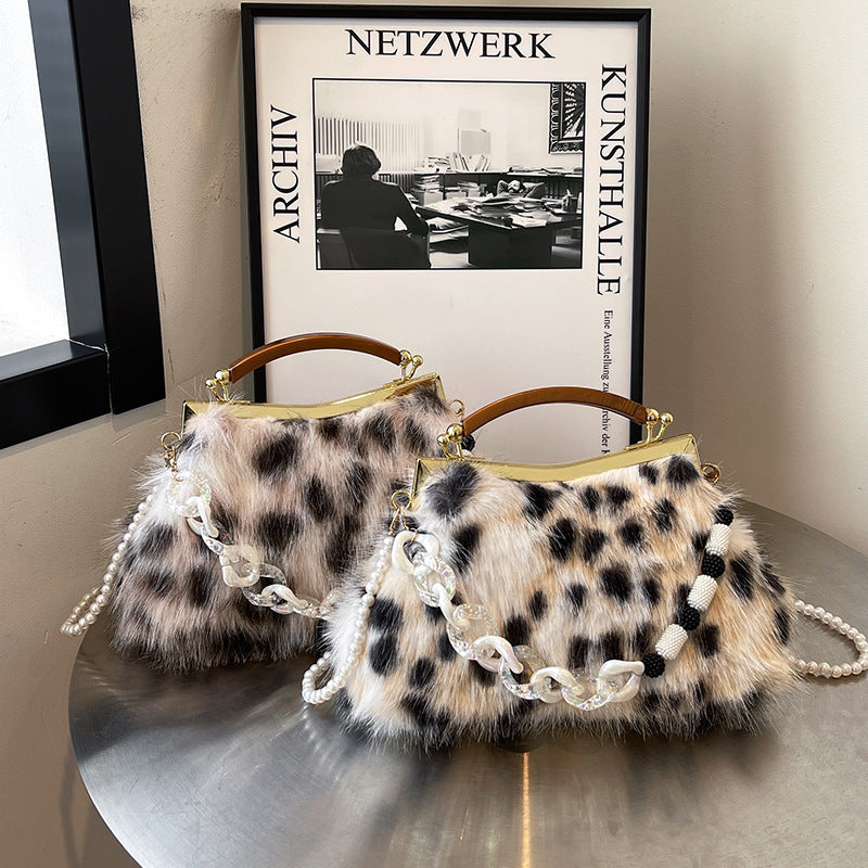 Plush Shell Handbag with Chain Strap