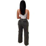 Zerrissene Cargo-Jeans mit weitem Bein, verwaschenes Dunkelgrau