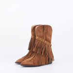 Botas de Camurça de Cano Médio para Mulher, Salto Largo