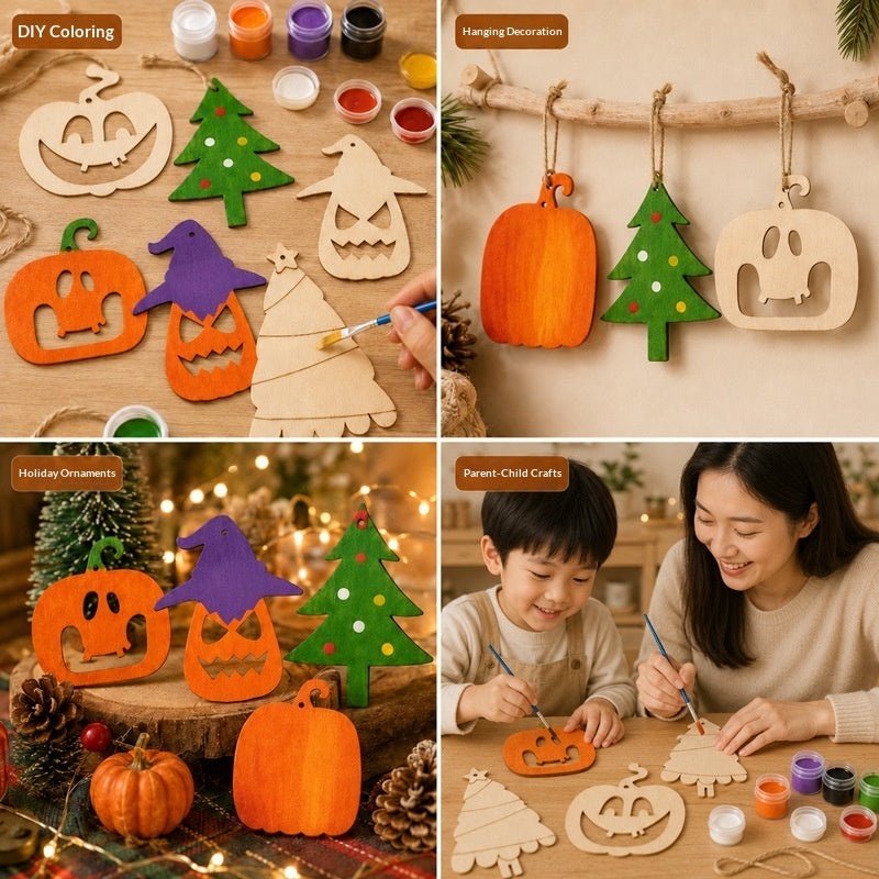Wooden Holiday Pendant Ornaments, 13 Styles