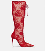 Botas de salto agulha em renda acima do joelho para mulher