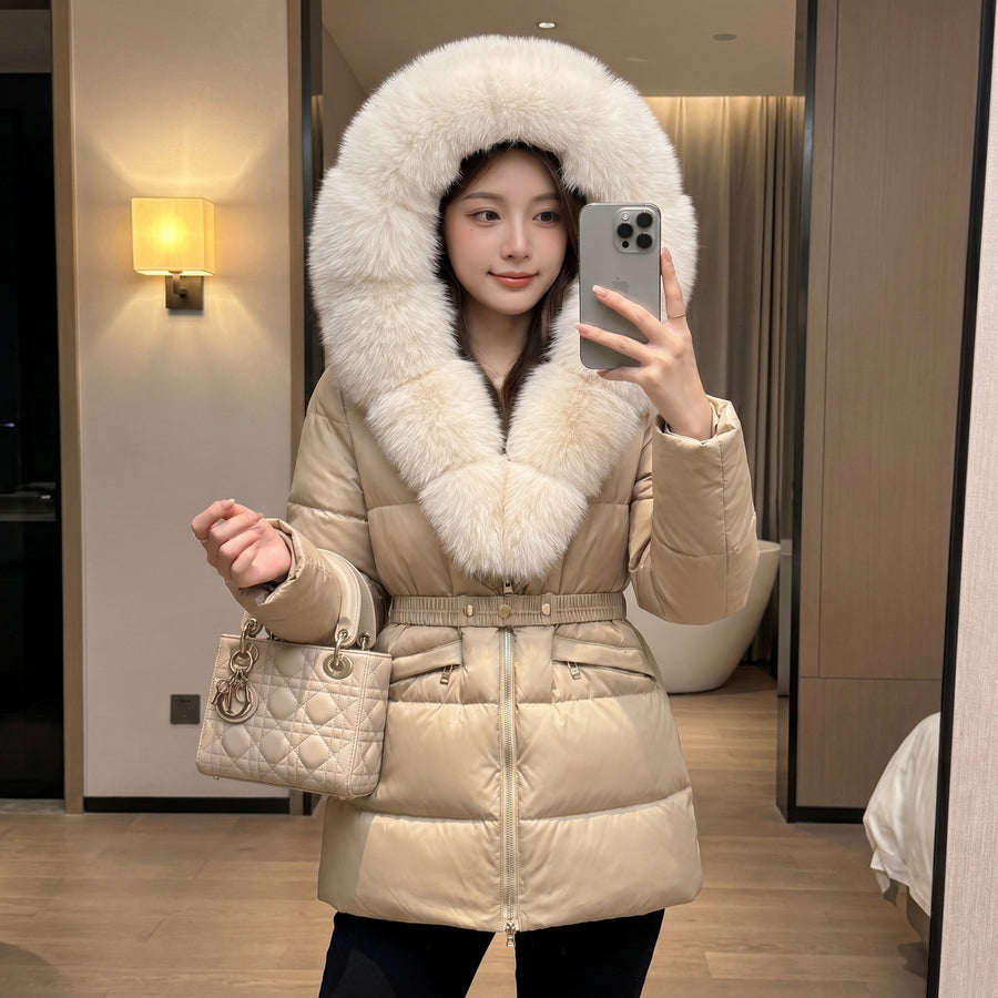 Women's Hooded Winter Coat with Fur Collar