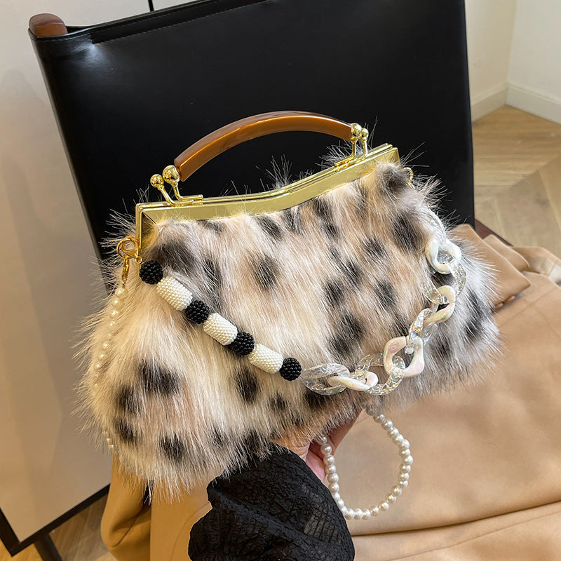 Plush Shell Handbag with Chain Strap