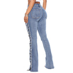 Gescheurde jeans met vetersluiting aan de zijkant