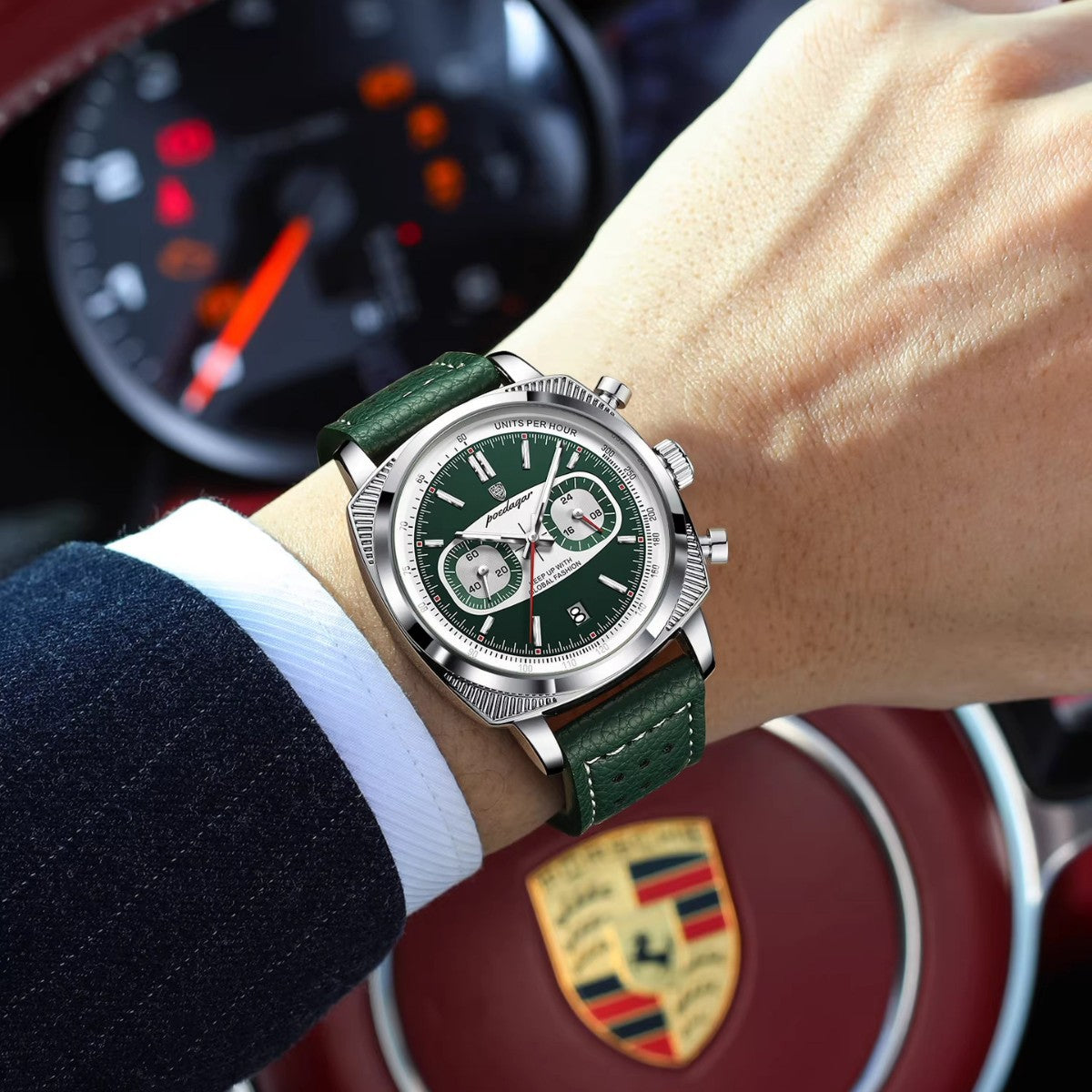 Multifunktionsuhr für Herren mit Lederarmband