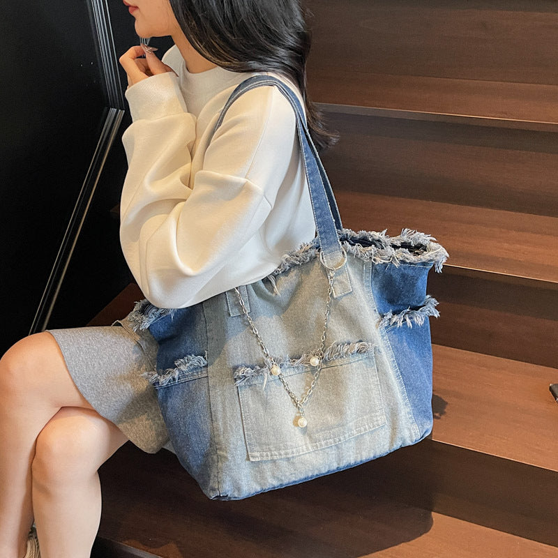 Versatile High-capacity Minimalist Ombre Denim Shoulder Bag