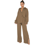 Women's Polo Collar Two-Piece Suit, Top and Trousers