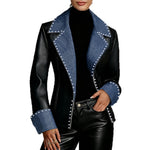 Studded Notch-Lapel Long-Sleeve Jacket Coat